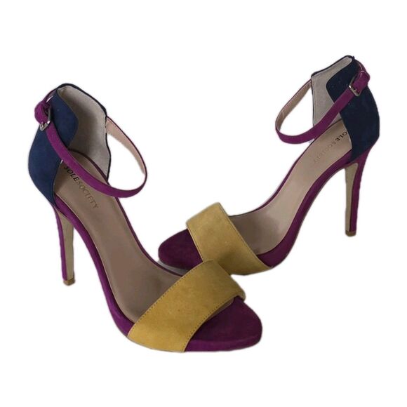 Sole Society Sheila Navy Purple Ankle Strap Stiletto Heels Color Block Size 8.5 - Picture 1 of 16